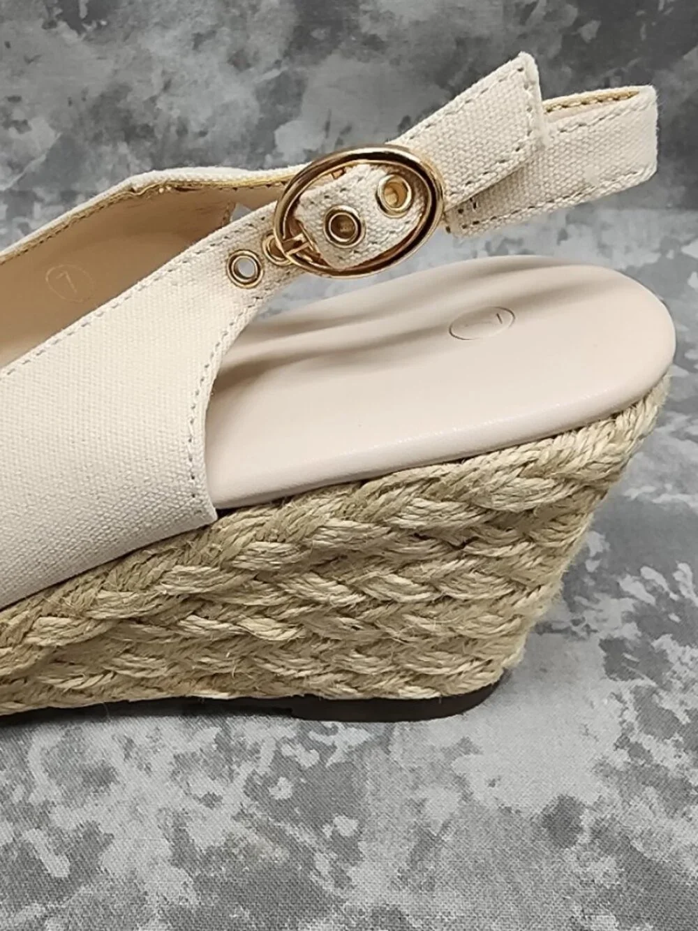 New Juliet Holy Wedge Slingback Espadrilles - Almond Toe - Cream - Size 7